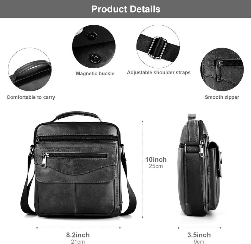 COSCOOA Men's Leather Crossbody Shoulder Bag - Messenger Satchel Travel Handbag - Image 3
